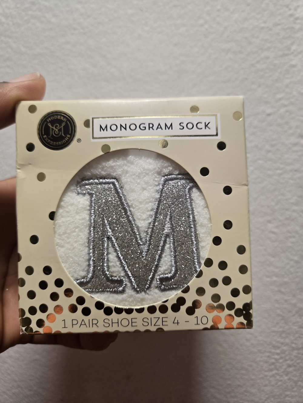 Expressions Monogram 'M' Socks - White with Silver Letter 6 Different For $60
